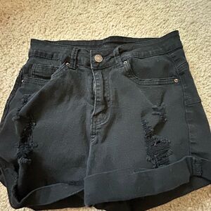 Black Distressed Denim Shorts